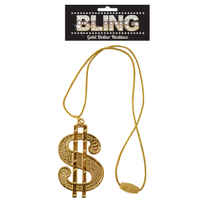 DOLLAR SIGN GOLD COLOURED NECKLACE GANGSTER PIMP FANCY DRESS CHAIN 70’S DADDY